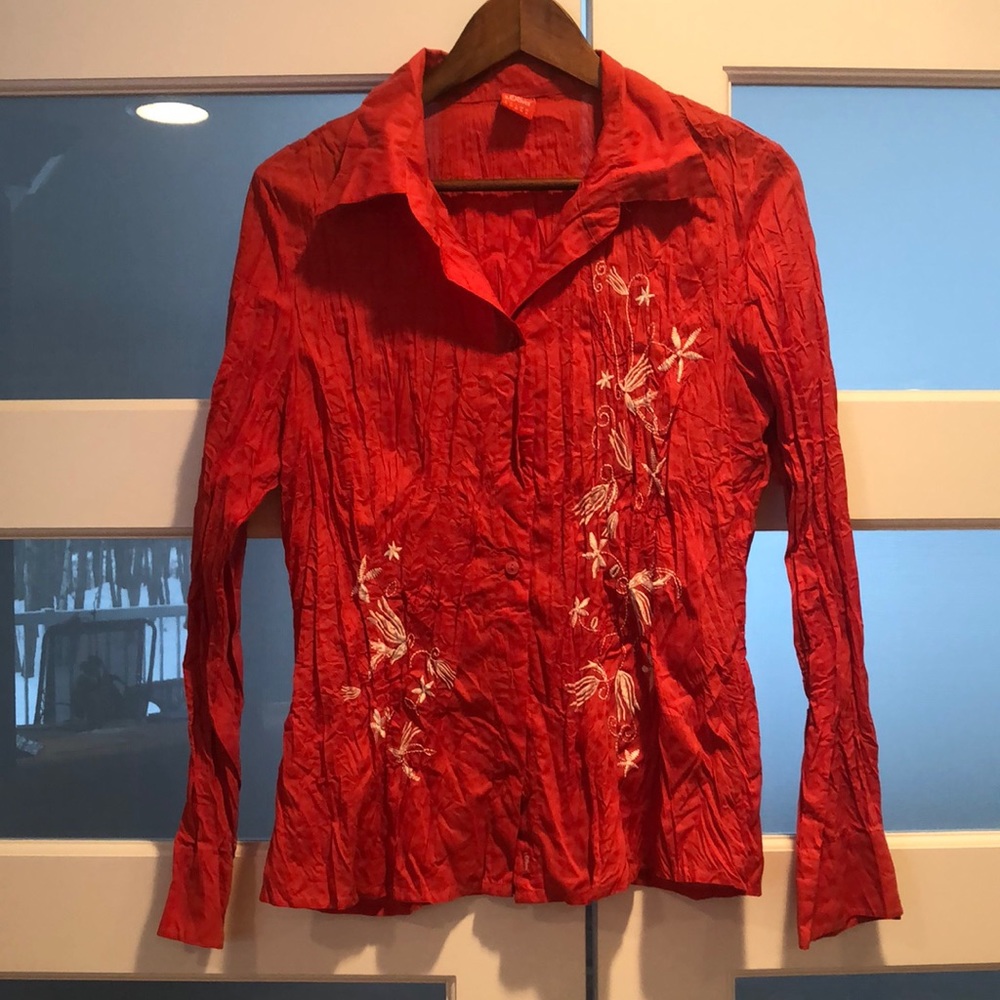 Red long sleeve blouse with stitching, crinkled look, sOliver, EUR 42/US12